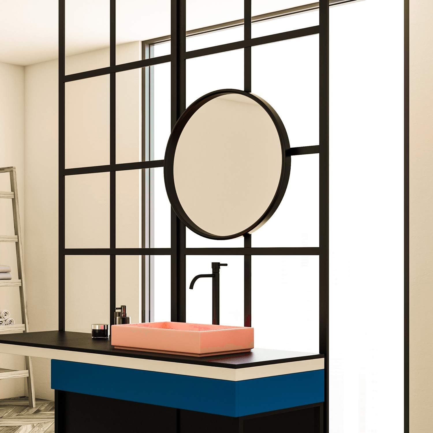 Round Mirror 24 inch Circle Wall Mirror Metal Framed Vanity Mirror for Bedroom, Bathroom, Living Room, Entryways, Washrooms and More(Black)