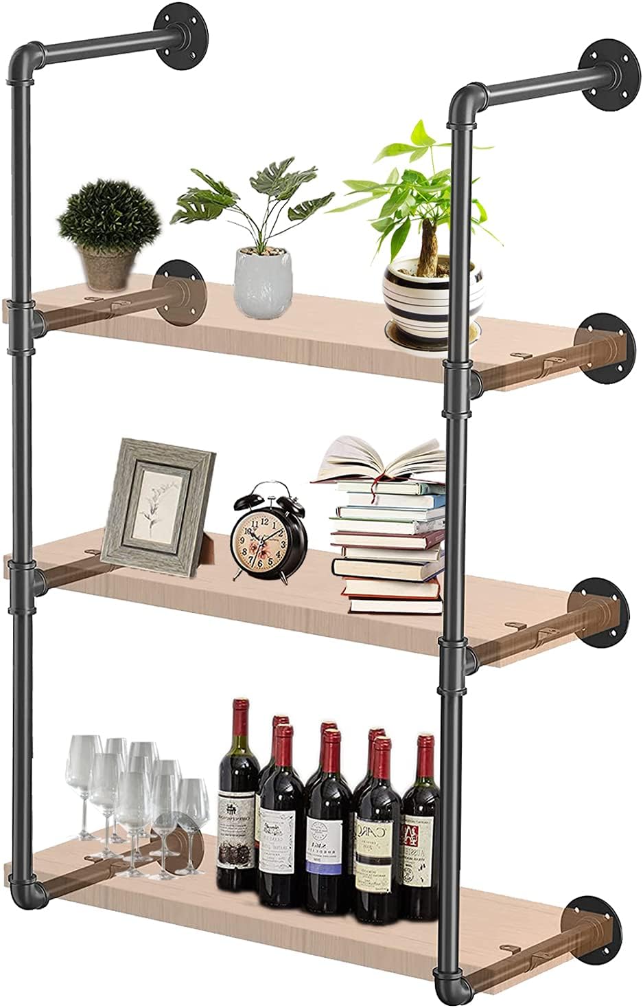 Furnihold Industrial Shelf Wall Mount, Iron Pipe Shelving Bracket, Rustic Metal Floating Shelves, Open Bookshelf DIY Storage Display Rack for Home Kitchen Office (47