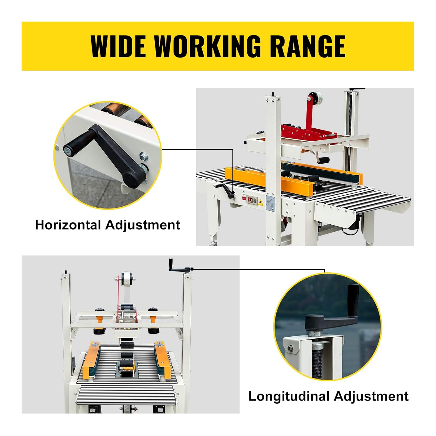 VEVOR Case Sealer 180W Box Sealing Machine, Automatic Box Sealer, Double-Flap Case Sealer, Carton Sealer 0-18 m/min in Conveying Speed, Carton Taping Machine with Four Rolls of Tape