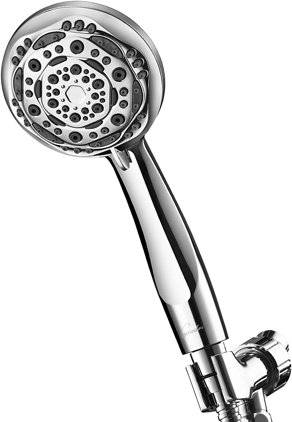 Couradric Handheld Shower Head, 7-Function High Pressure Shower Head with Brass Swivel Ball Bracket and Extra Long Stainless Steel Hose, Polished Brass, 4