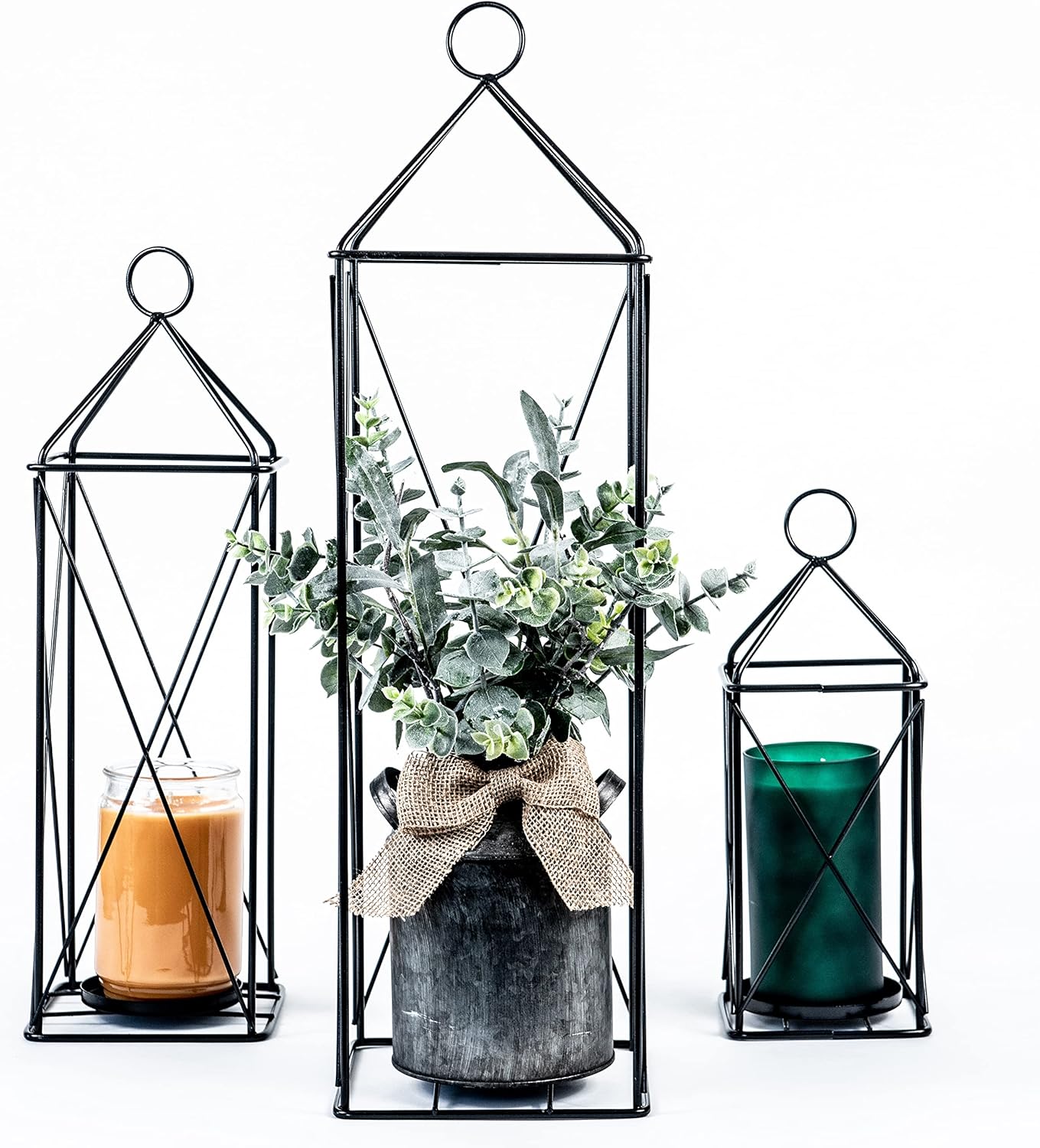 Set of 3 Tall Metal Lanterns 25&rsquo;&rsquo; & 20&rsquo;&rsquo; & 13&rsquo;&rsquo; Elegant Decorative Lantern with Pillar Candle Holder, Garden Porch Night Indoor/Outdoor for Wedding Decor, Party, Christmas (Black)