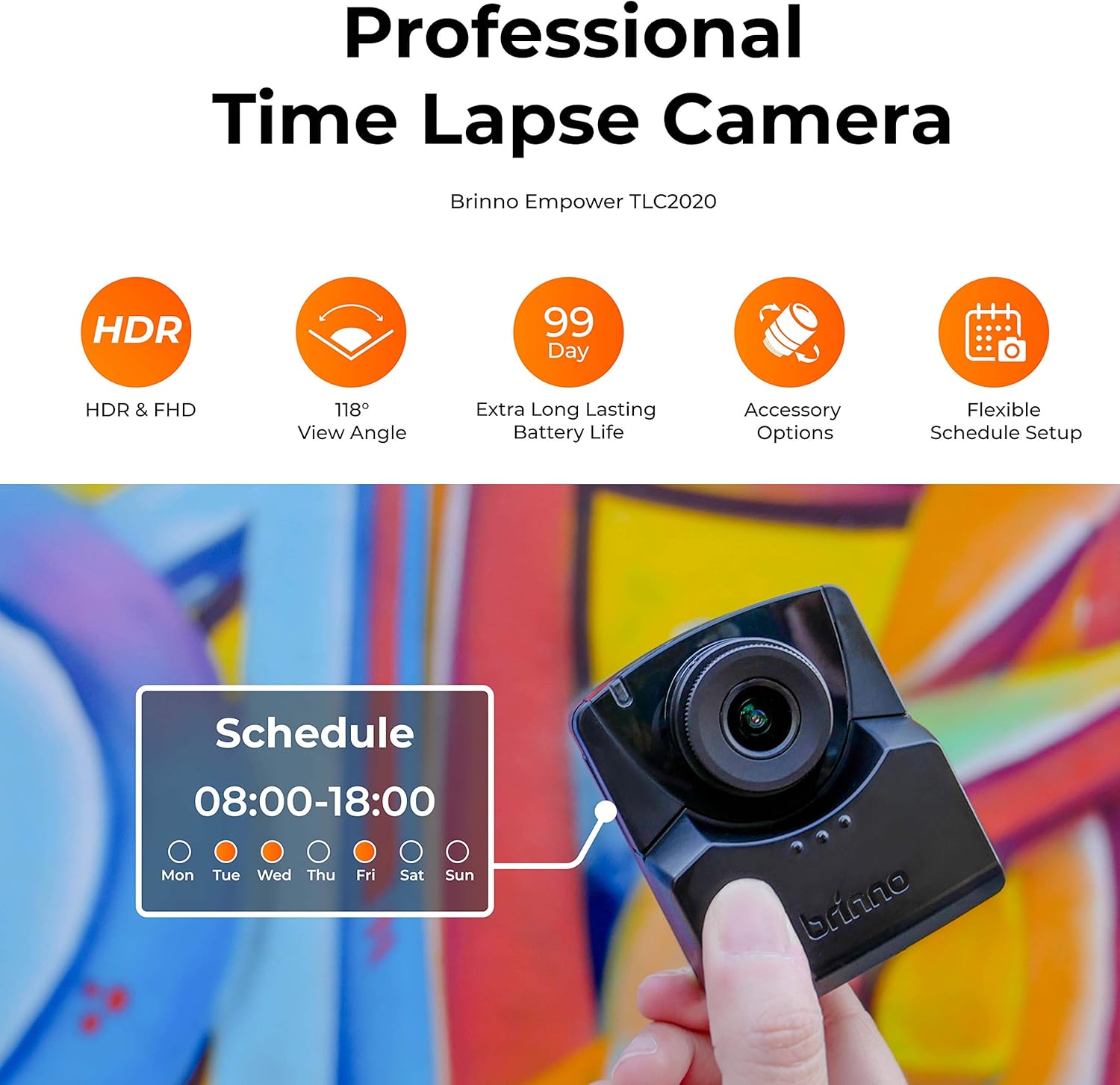 Brinno TLC2020 Time Lapse Camera, 99-Day Battery Life, Multiple Modes (Step Video/Stop Motion/Still), Flexible Schedule, Easy Installation, HD 1080p, BBT2000 Accessory Bundle (Camera Mount/Wall Clip)