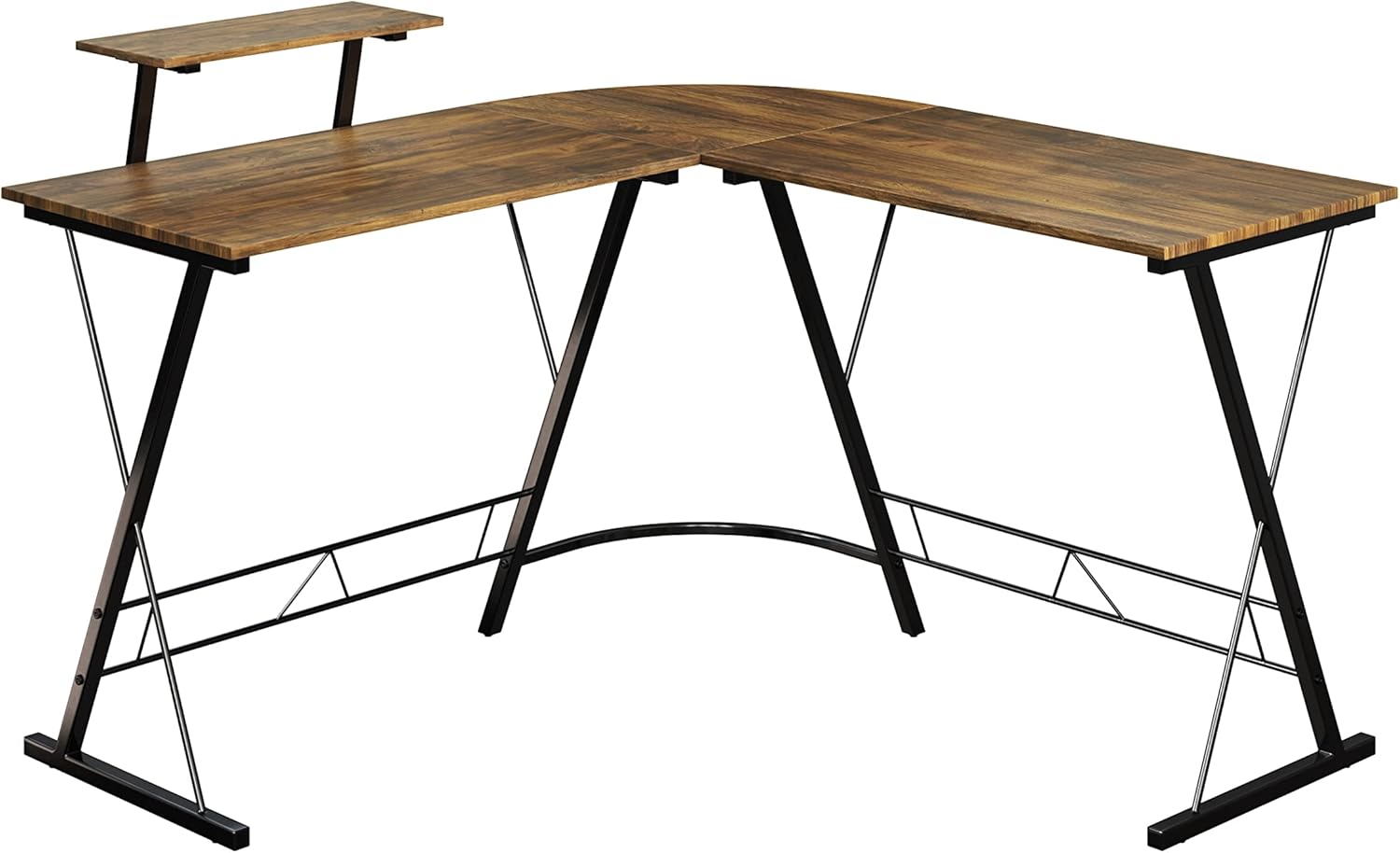Lavish Home 80 Wood L Shaped Computer Desk with Monitor Stand for Home Office, Bedroom, or Craft Table, Rustic Brown & Black