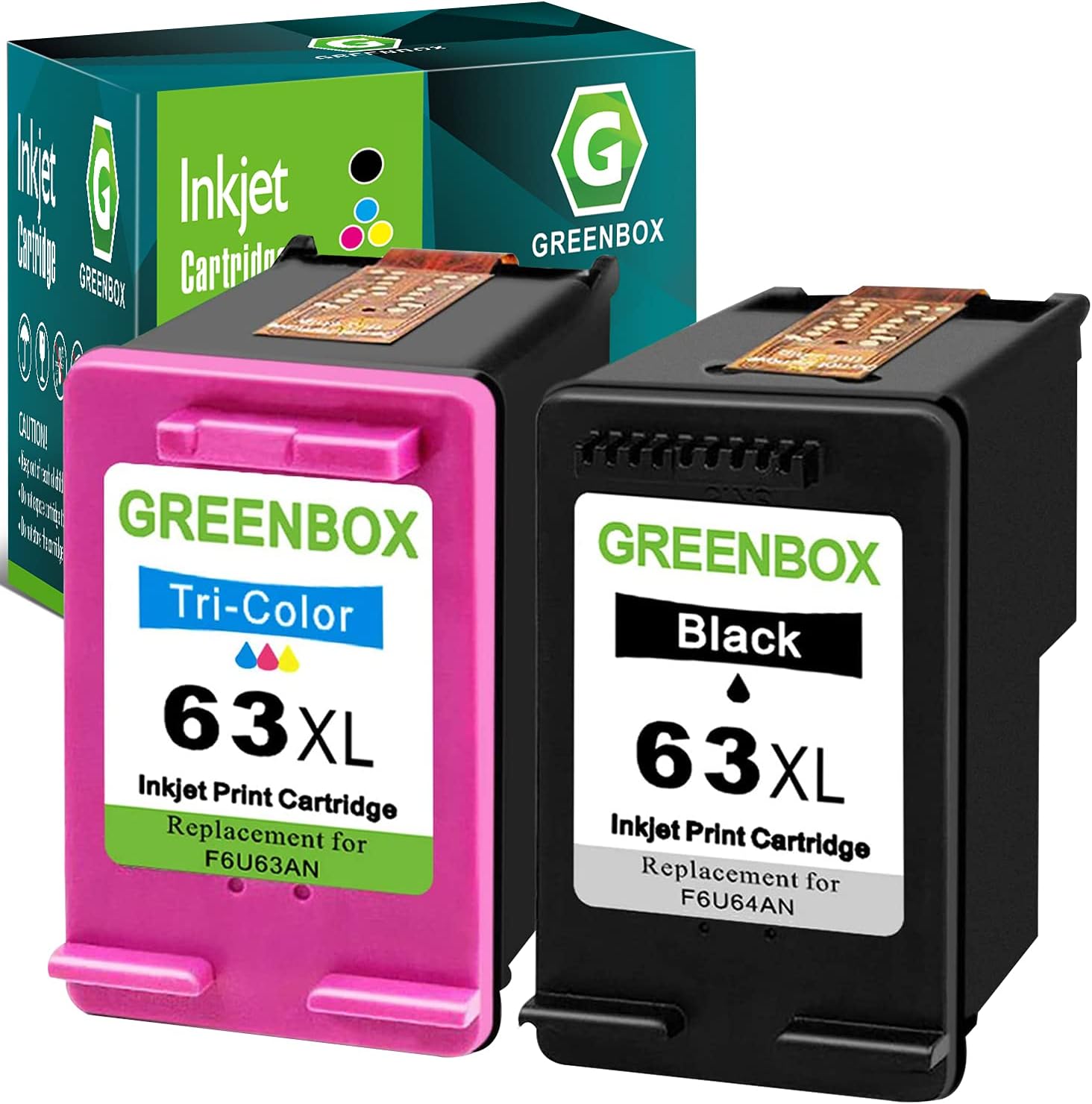 GREENBOX Remanufactured Ink Cartridge 63 Replacement for HP 63 63XL for HP OfficeJet 3830 5255 5258 Envy 4520 4512 4513 4516 DeskJet 1112 1110 3630 3632 3634 2130 2132 Printer (1 Black 1 Tri-Color) Pack of 2