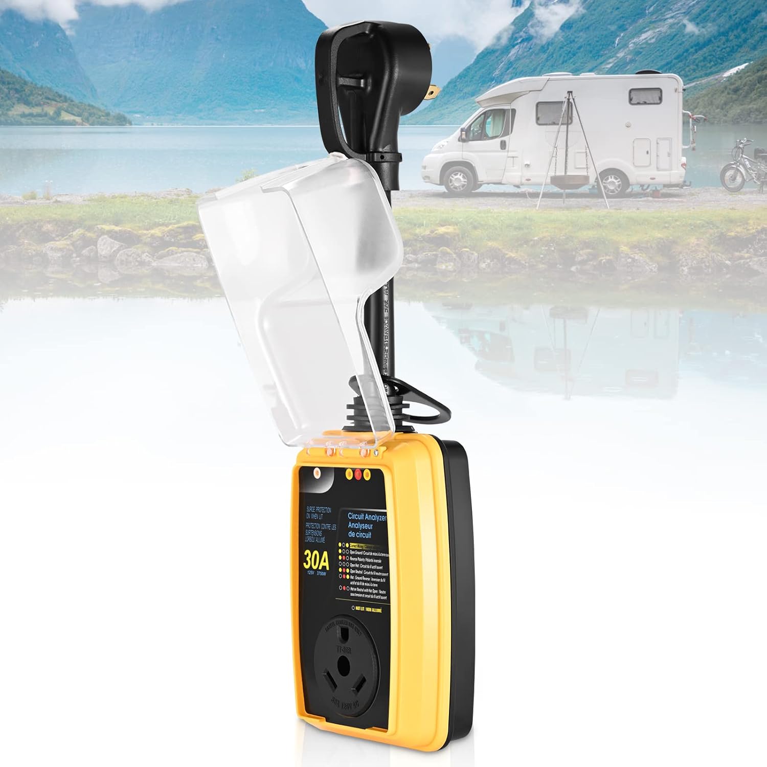 KACSOO RV Surge Protector 30 Amp, 5000 Joules Surge Protector for RV Voltage Protector with Waterproof Cover and LED Indicator,UL Listed and ETL Listed