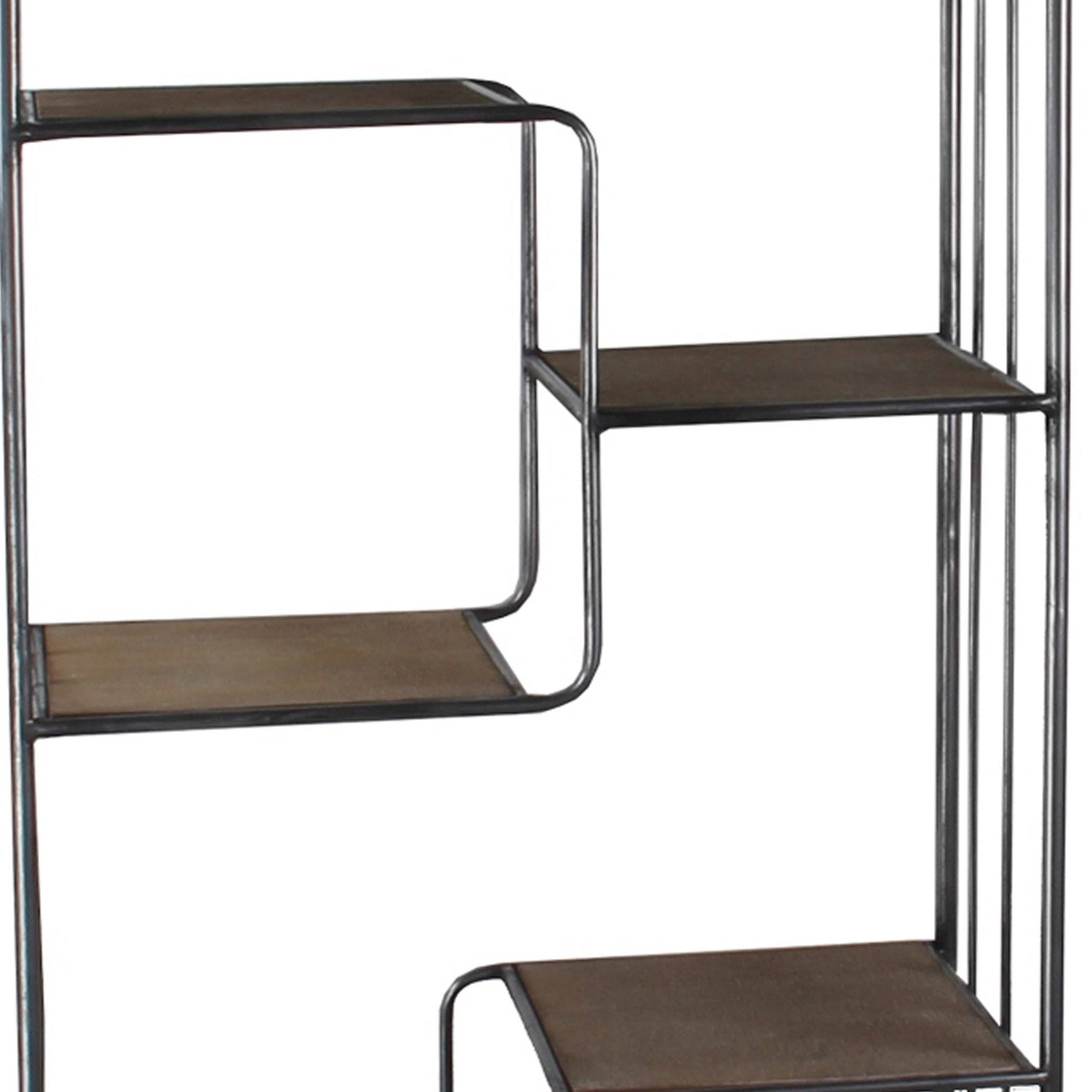 Benzara BM206028 Metal and Wood Accent Rack with 9 Spacious Shelves Black and Brown