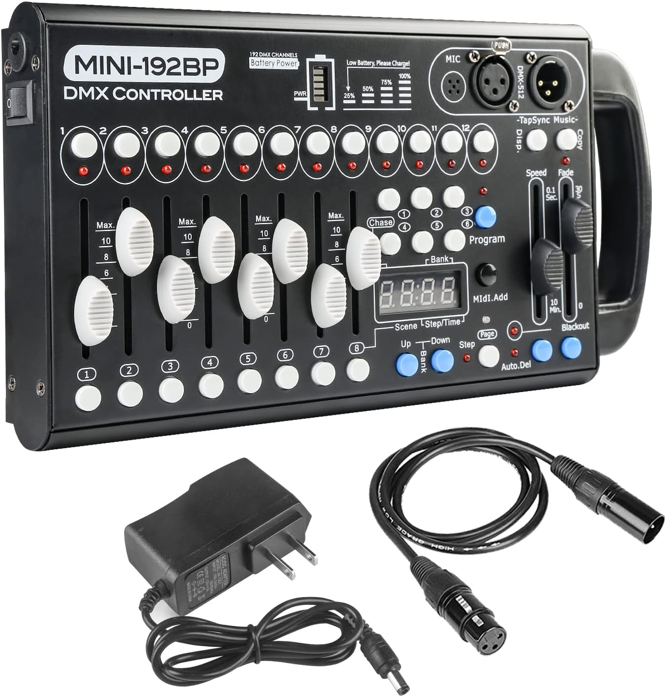 Built-in Battery Ultra-Thin Portable DMX512 Console 192CH programmable Stage Lighting Controller Stage DJ Light Controller 240 Different Scenes for DJs Bands Bars Pubs Clubs Family Party Wedding etc Pack of 2