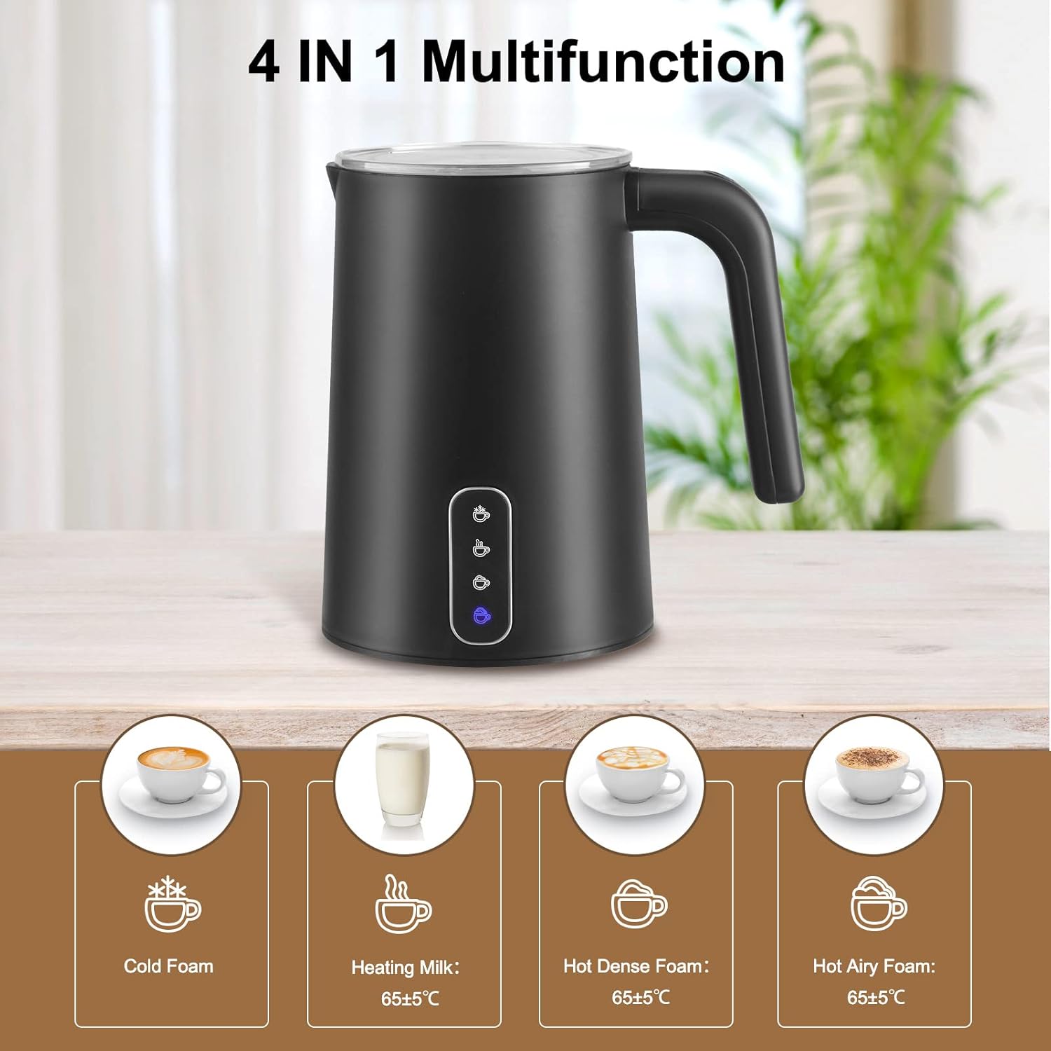 YIMICE Automatic Electronic Milk Frother, Stainless Steel Milk Steamer with Hot &Cold Milk Functionality, Automatic Foam Maker, Black
