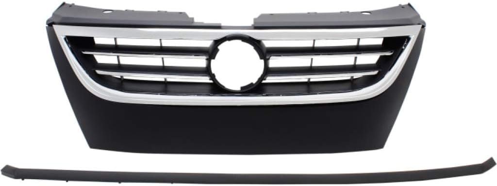 For Volkswagen CC Grille Assembly 2009 10 11 2012 | Primed Black Shell and Insert | w/Chrome Molding | CAPA Certified | Plastic | VW1200146 | 3C8853651PGRU