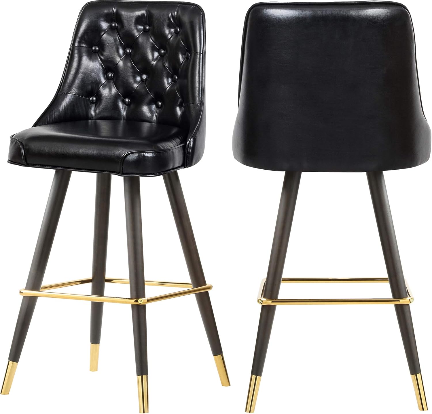 Meridian Furniture 908Black-C Portnoy Collection Modern | Contemporary Faux Leather Bar / Counter Height Stool with Button Tufting and Custom Espresso Wood Legs, Black, 19.5
