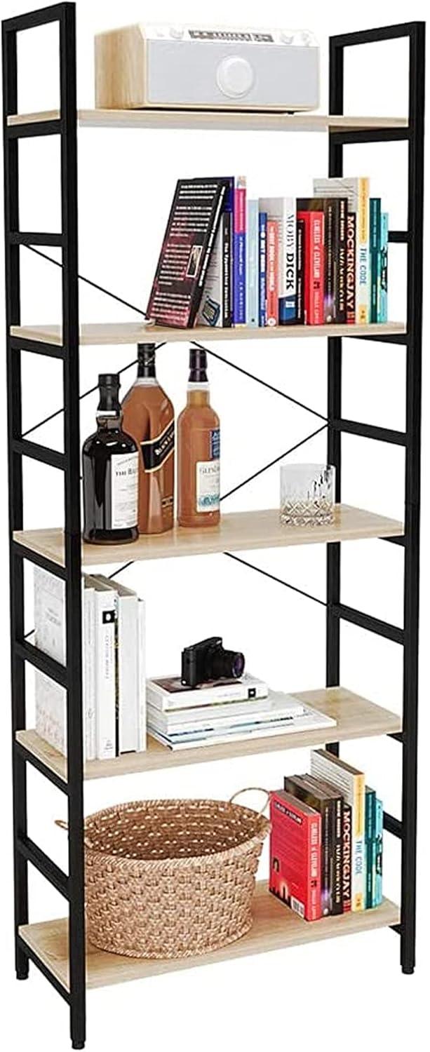 Bestier Bookshelf 5 Tier Bookcase Adjustable Shelves, Multifunctional Display Rack Storage Shelf Organizer Home Office Funiture Shelf P2 Wood Kitchen Storage Shelves Standing Shelf (Grey)