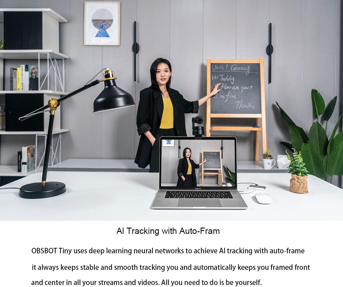 OBSBOT Tiny PTZ Webcam with Microphone,AI-Powered Framing & Gesture Control 1080P USB Streaming Web Camera for Laptop MAC Desktop PC