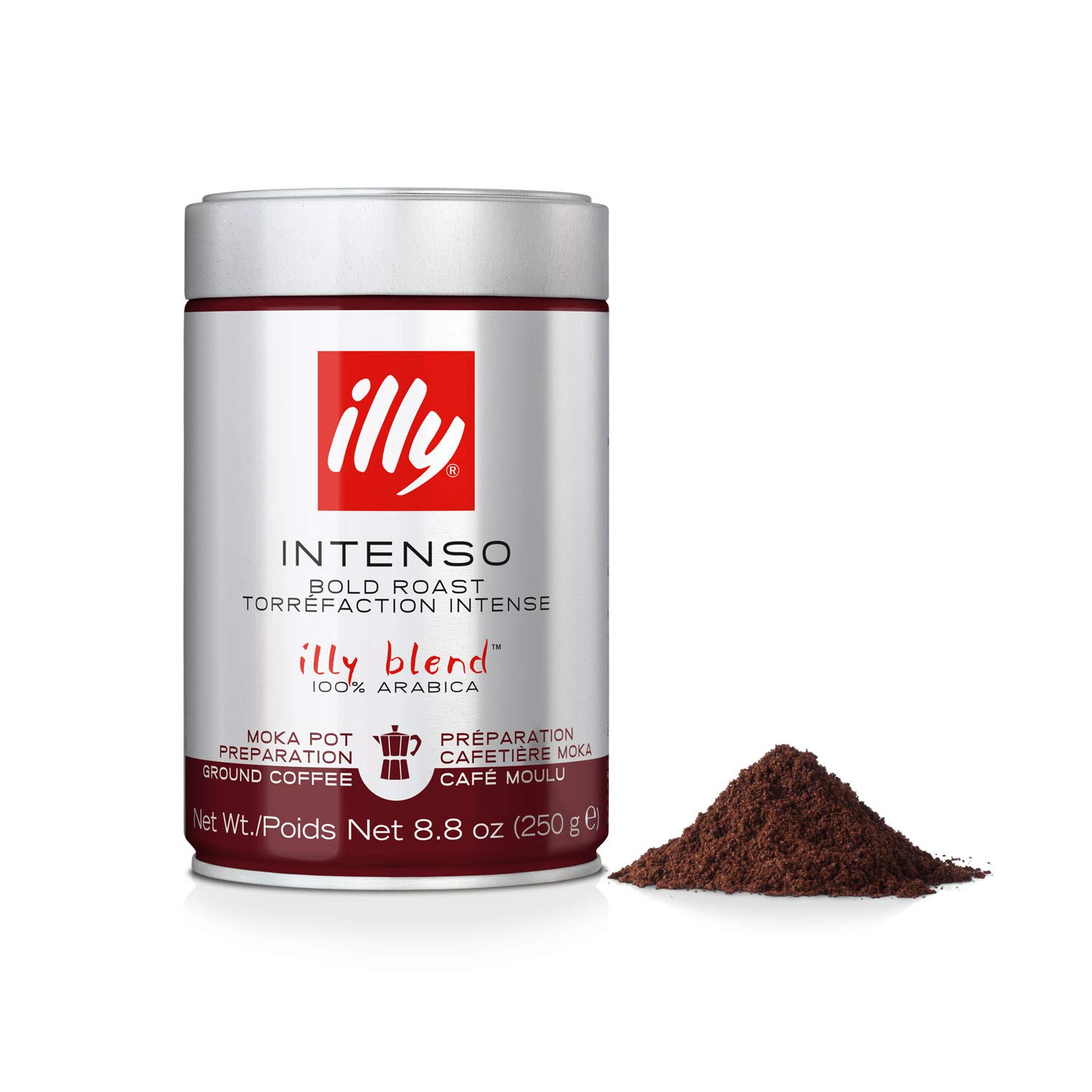 illy Intenso Ground Moka Coffee, Dark Roast, Intense, Robust and Full Flavored With Notes of Deep Cocoa, 100% Arabica Coffee, No Preservatives, 8.8 Ounce (Pack of 6) Pack of 2