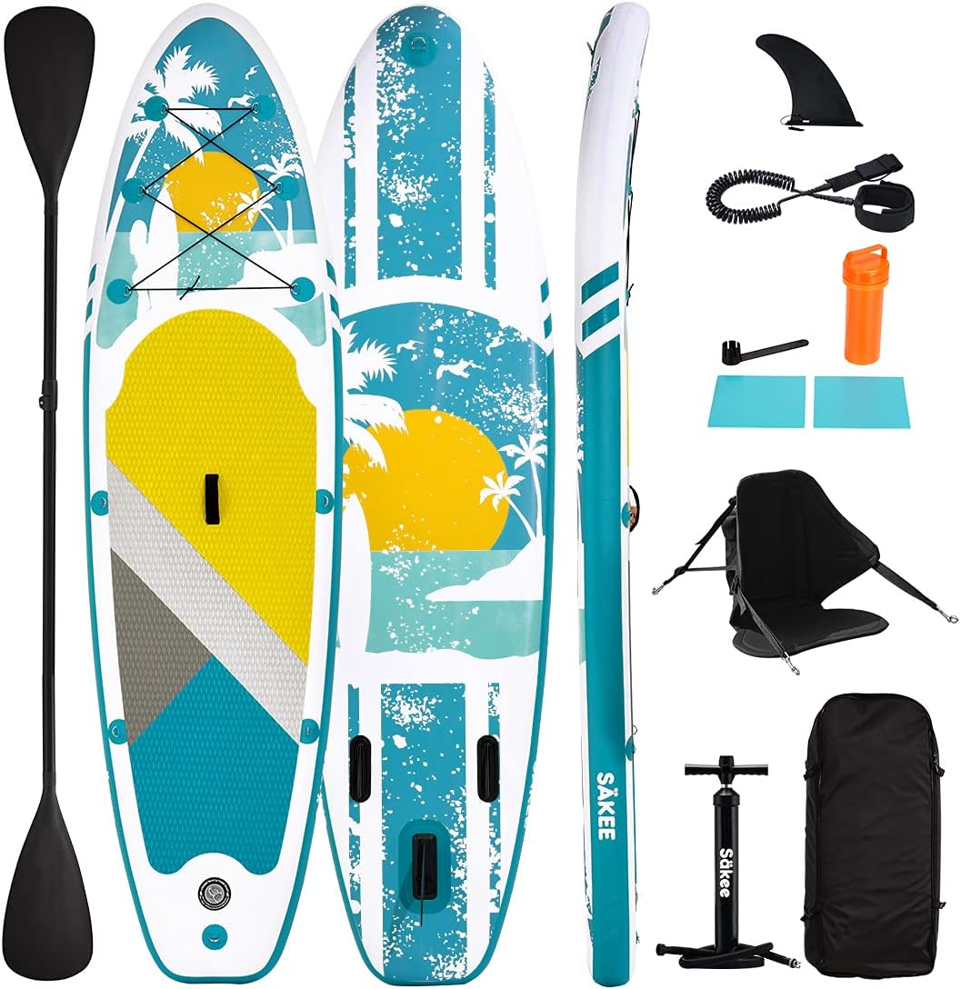 SÄKEE 10FT Inflatable Stand Up Paddle Board with Premium SUP Accessories, Fit for Youth & Adult Paddleboard with Kayak Seat