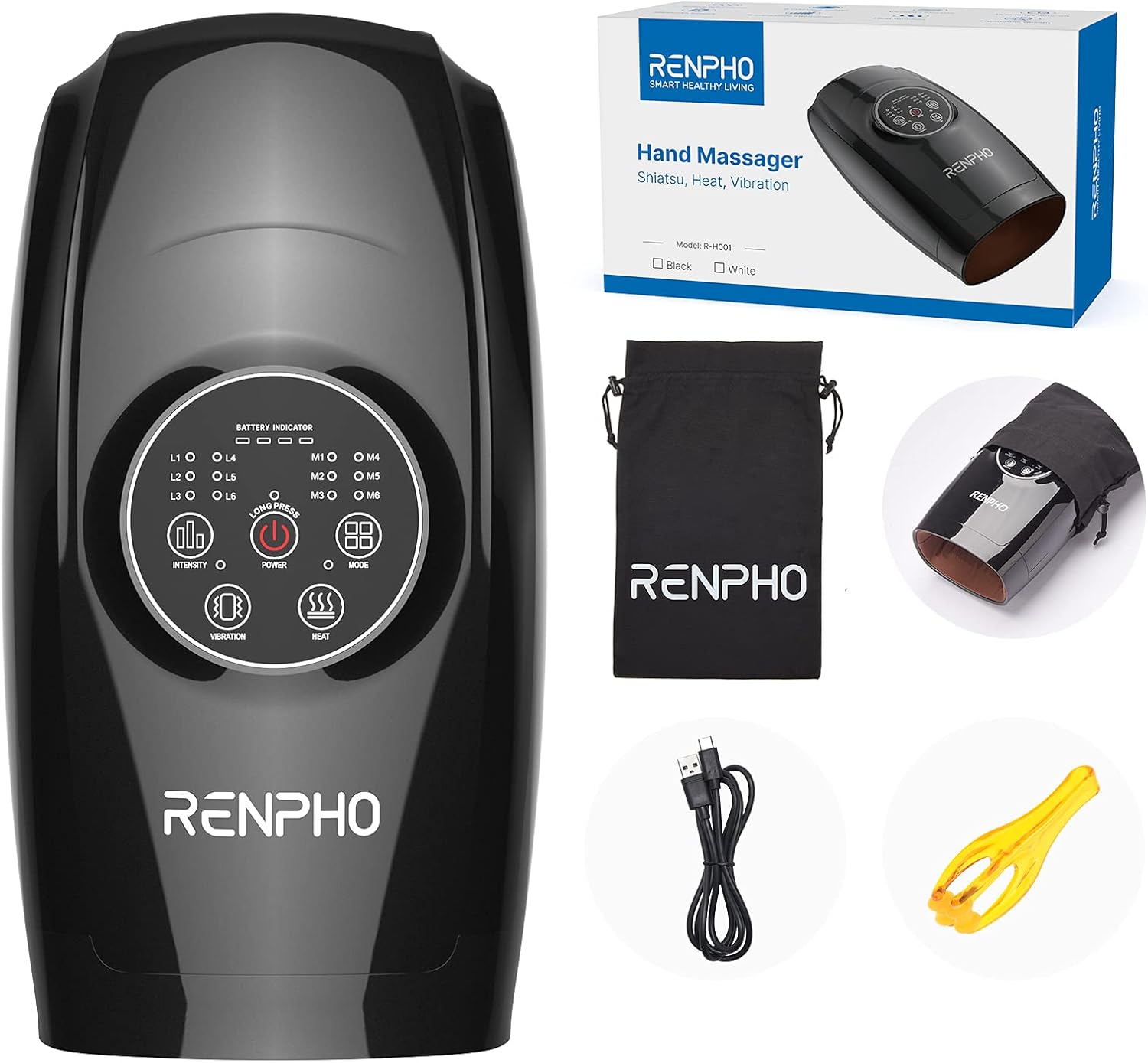 Hand Massager with Heat, RENPHO Cordless Hand Massager Machine with 6 Levels of Massage and Intensity Compression for Palm Wrist Finger Numbness Fatigue Soreness Relief