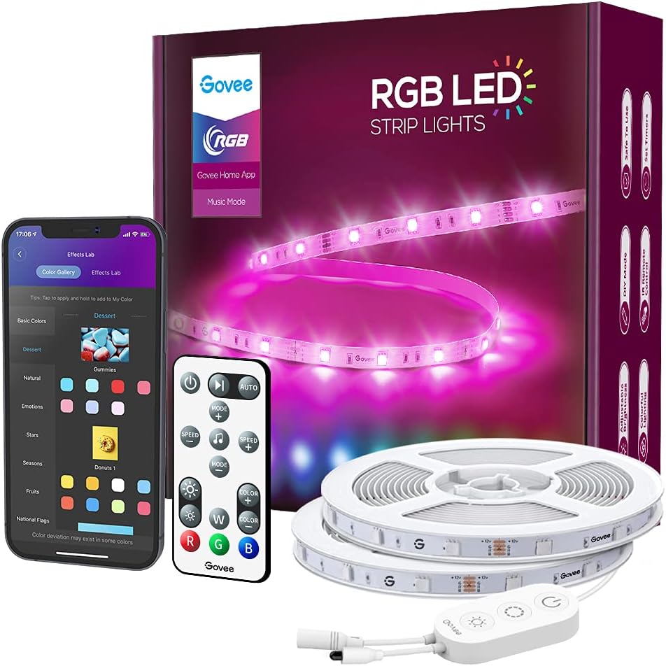 Govee Smart LED Strip Lights, 50ft WiFi RGB Led Lights Work with Alexa and Google Assistant, App Control Lighting Kit, Music Sync Color Changing for Bedroom, Living Room, Home, Party Pack of 2