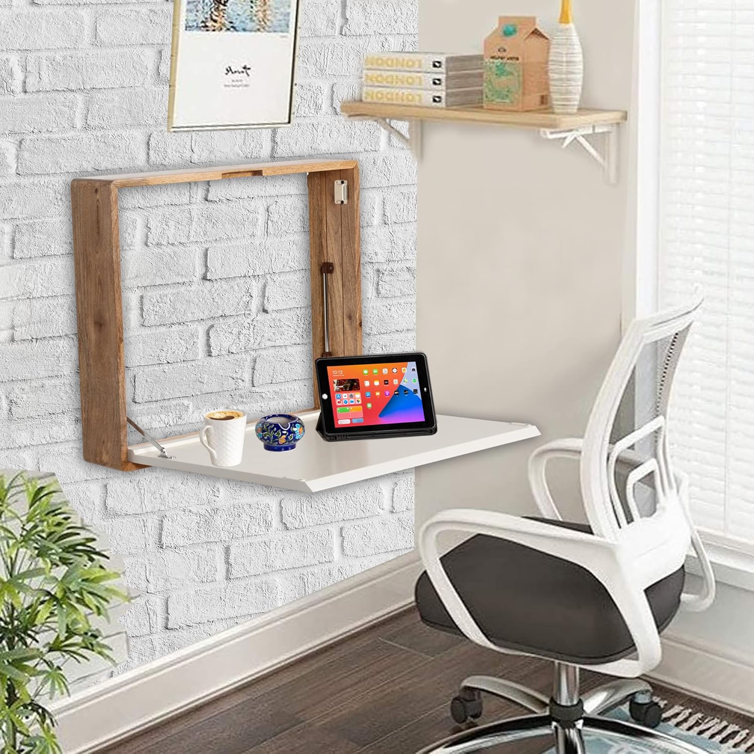 Wall Mounted Desk, Multi-Function Floating Desk Wall Mount Laptop Desk, Space Saving Wall Mounted Table with Storage Drawer and Shelves (Multicolor)