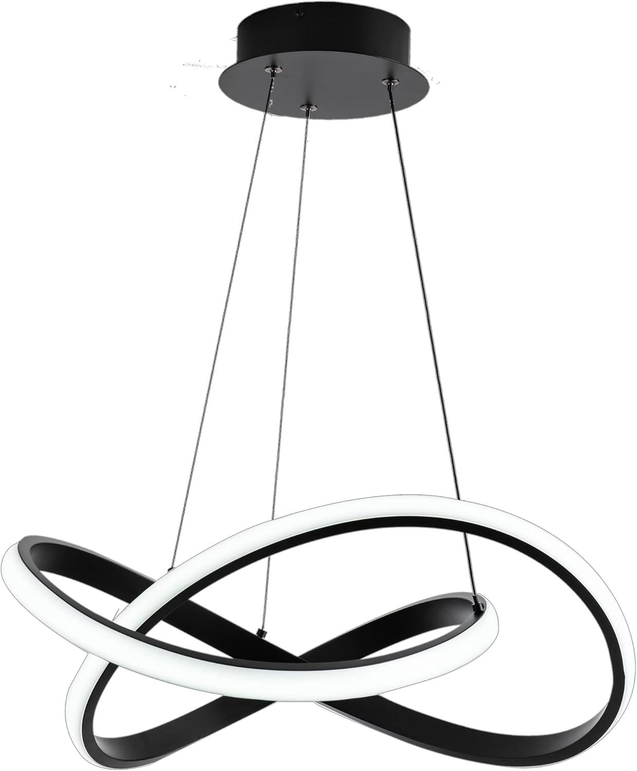 LEIP Modern LED Pendant Light with Irregular Ring Lights Dimmable，Adjustable Chandelier Ceiling Light Fixture for Kitchen Dining Room Bedroom Kitchen Island Cafe, Matt Black Finish, 6000K White