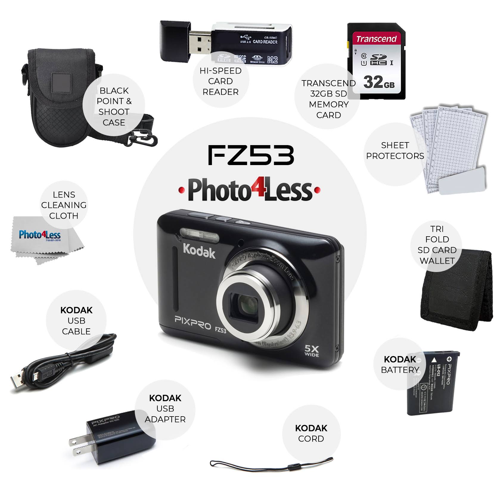Kodak Pixpro Fz53 Digital Camera (Black) Kit + Point u0026 Shoot Case + 32GB SD Card