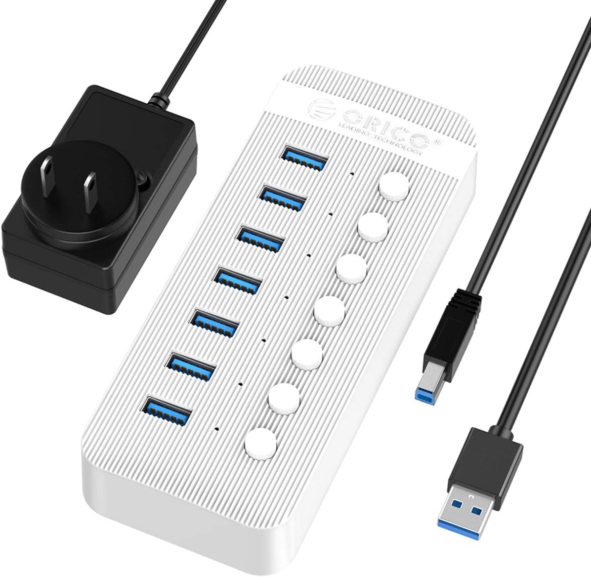 ORICO Powered USB Hub 3.0, 16 Ports USB Charger Hub Splitter with 12V/6.5A AC Adapter, Individual On/Off Switches for Desktop Computer, PC, iMac, Mobile HDD, Flash Drive