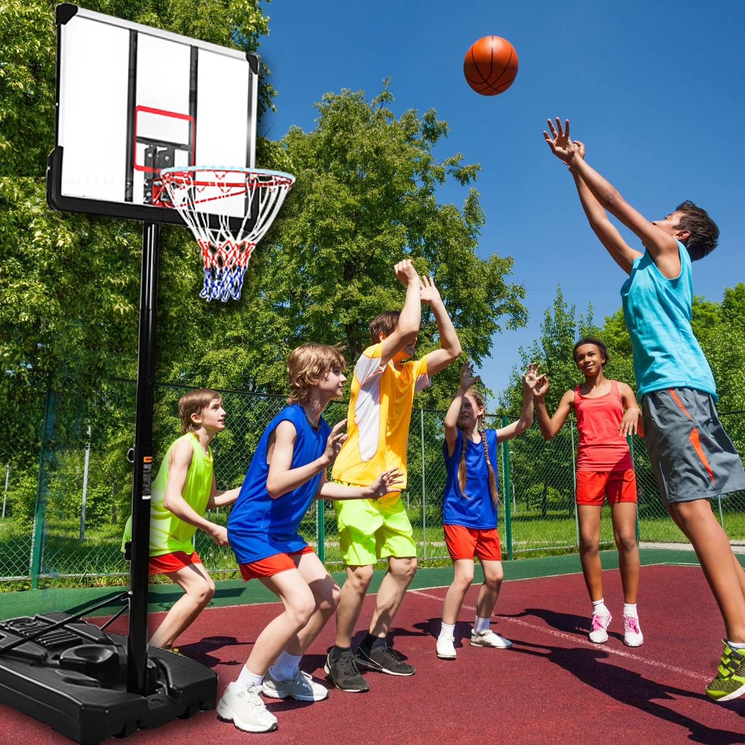 Fulocseny Portable Basketball Hoop Goal System 6.6-10ft Adjustable LED Basketball Hoop Lights,44 Inch Backboard Indoor Outdoor
