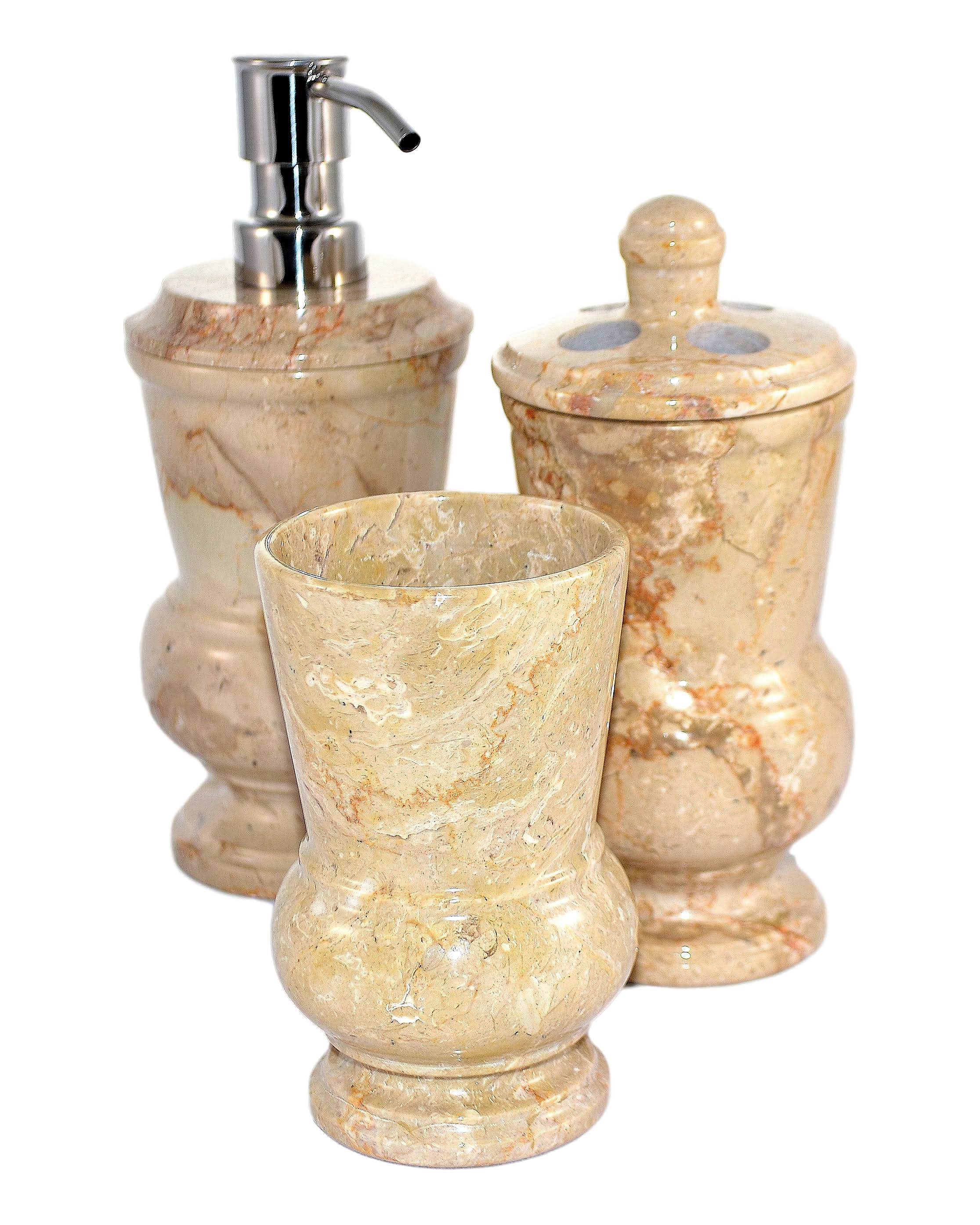 Nature Home Decor Sahara Beige Marble 3-Piece Bathroom Accessory Set of Mediterranean Collection