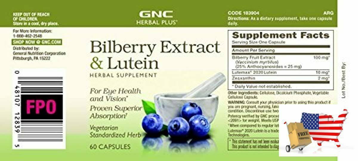 GNC Herbal Plus Bilberry Extract u0026 Lutein - Twin Pack