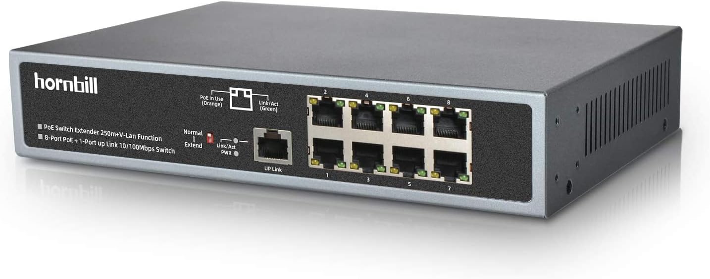 hornbill 9-PoE+ Ports Switch, 8-PoE Ports+1-Ethernet Uplink Port Network Switch, Portable Ethernet Network PoE Switches | IEEE 802.3af/at Standard | Up to 30W per Port | Plug & Play | Fanless Design Pack of 2