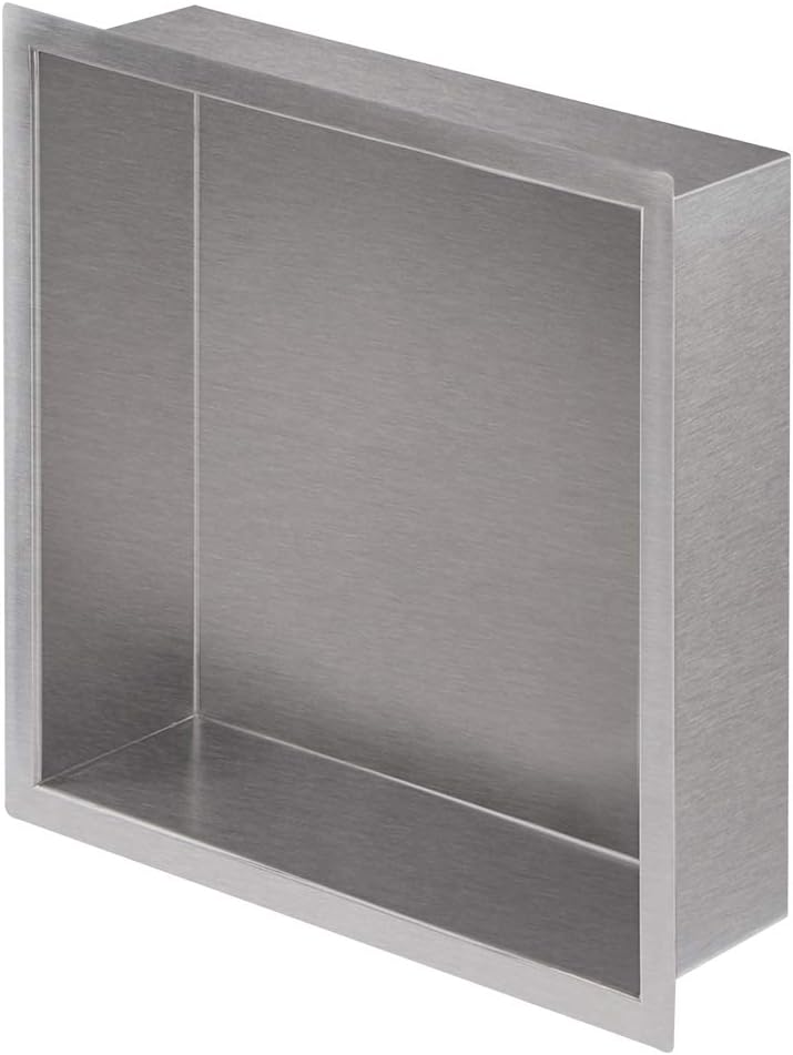 Sanbege Shower Niche 12×12 Inch, Recessed Shower Shelf, Insert Storage Shelf for 11x11 Inch Bathroom Wall Hole Installation (Brushed Stainless Steel) Pack of 2