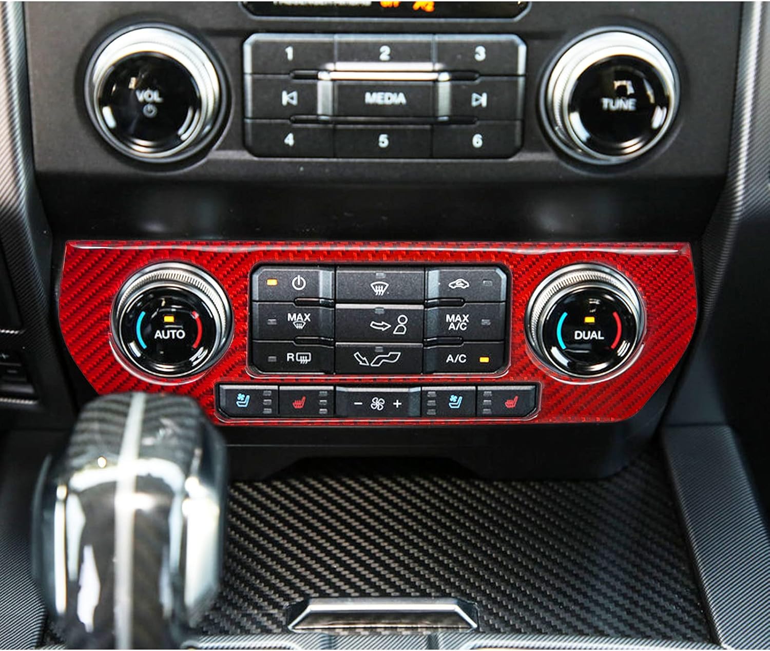 LANZMYAN Compatible with Automatic Air Conditioner Panel Sticker Carbon Fiber Automatic Air Conditioning Control Frame Trim Cover Interior Accessories for Ford F150 2015 2016 2017 2018 2019 2020 Red