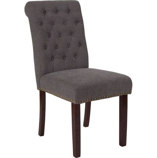 Hercules Series Dark Gray Fabric Parsons Chair with Rolled BACK, Nail Head Tr...