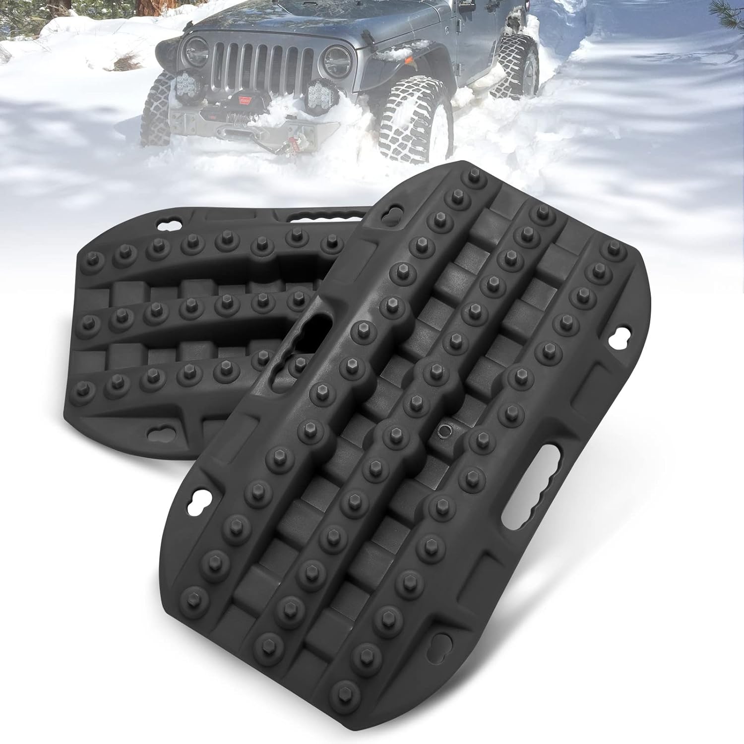 Kanruis Recovery Traction Boards, Emergency Tracks Mini-Sized Traction Mat for Off-Road Sand Mud Snow Rescue, 2 PCs Tire Ladder (Black) Pack of 2
