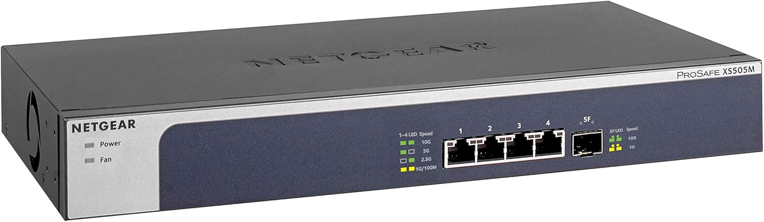 NETGEAR 5-Port 10G Multi-Gigabit Ethernet Unmanaged Switch (XS505M) - with 1 x 10G SFP+, Desktop or Rackmount, and Limited Lifetime Protection