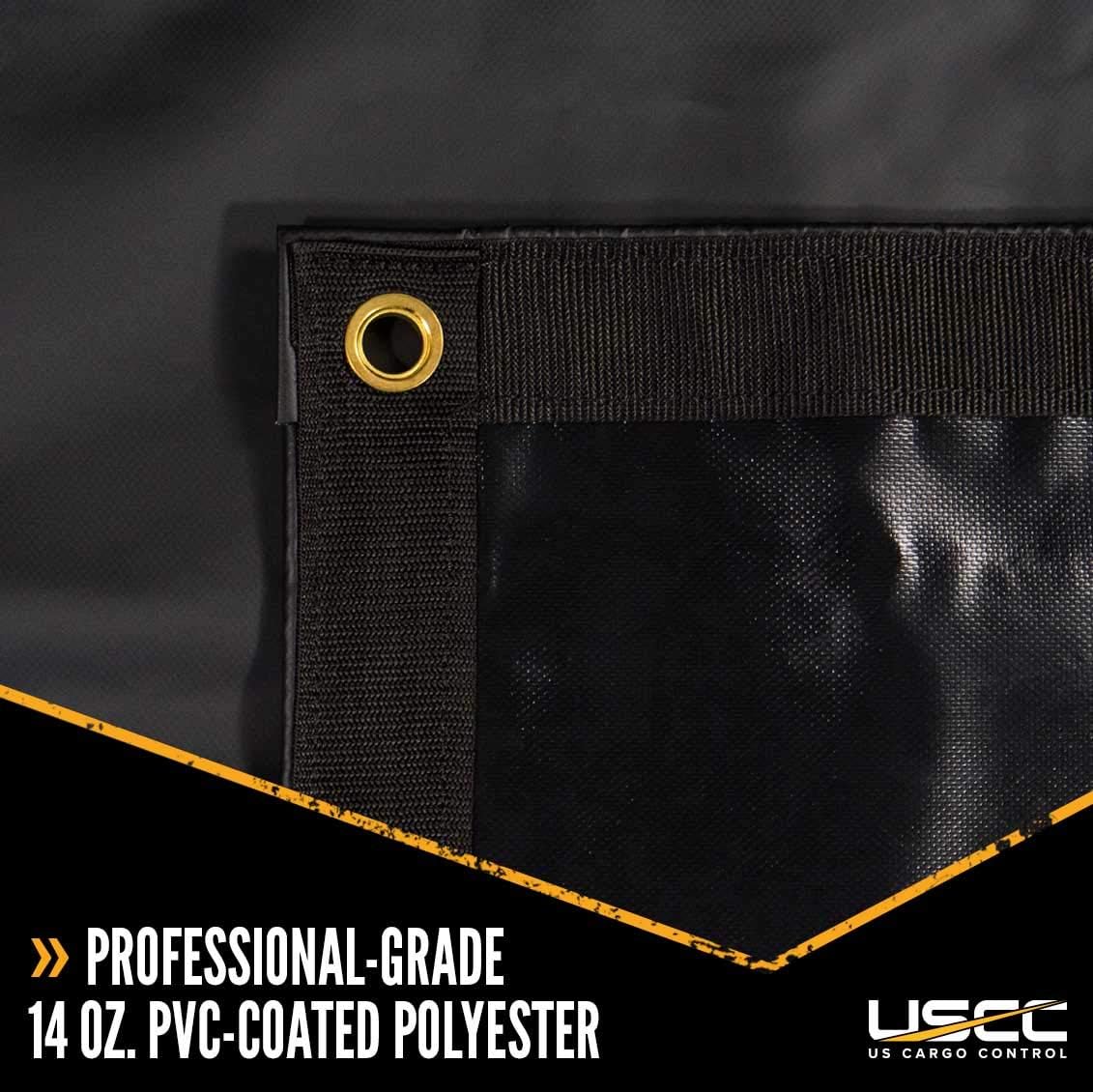 US Cargo Control Lightweight Lumber Tarp - 20 Feet x 28 Feet with 6 Foot Drop and Flap - Durable Protection for Your Flatbed Trailer Cargo - 14 Ounce Black Tarp for Flatbed