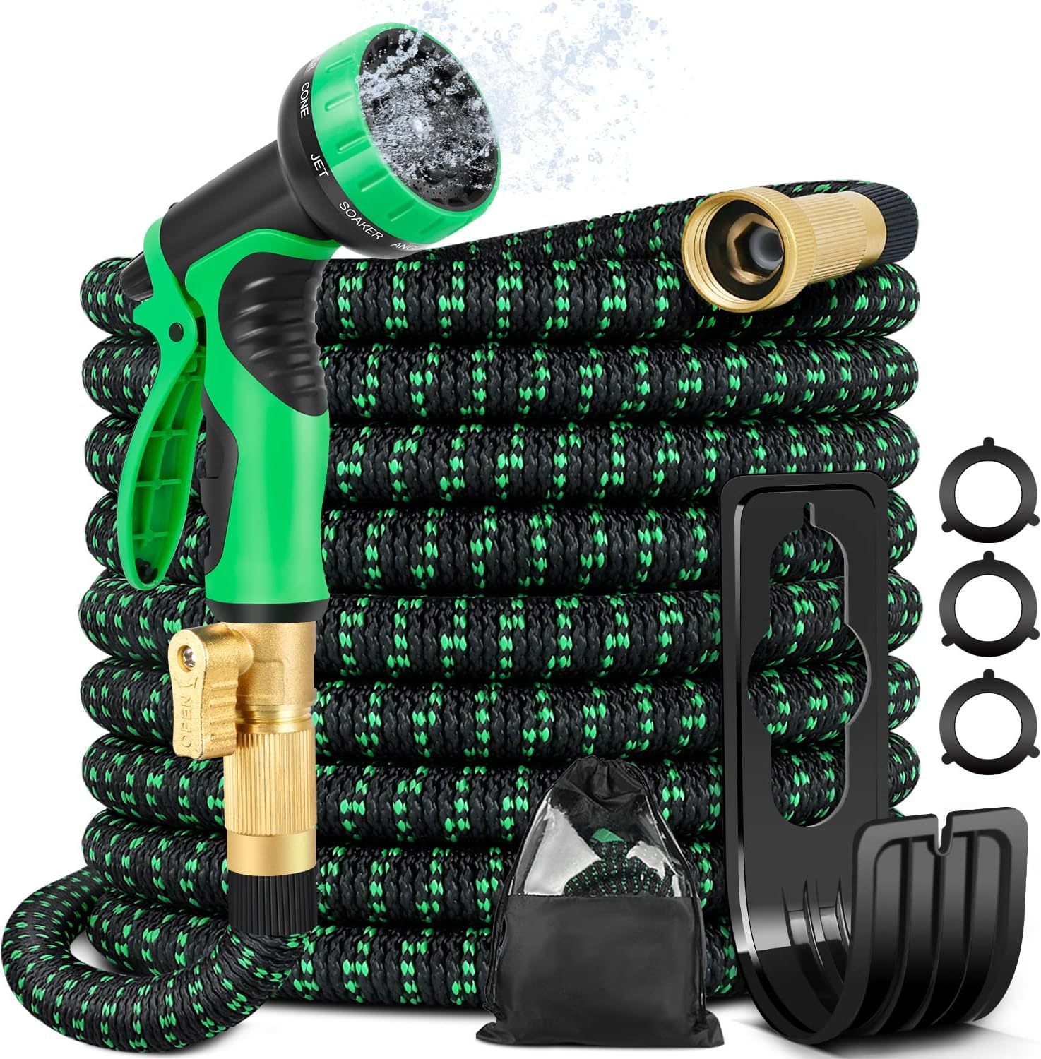 EOOIO 25FT Expandable Garden Hose - Flexible Water Hose with 3/4 Solid Brass Valve, Durable 3-Layers Latex, 10 Function Spray Nozzle, Yard Hoses Pack of 2