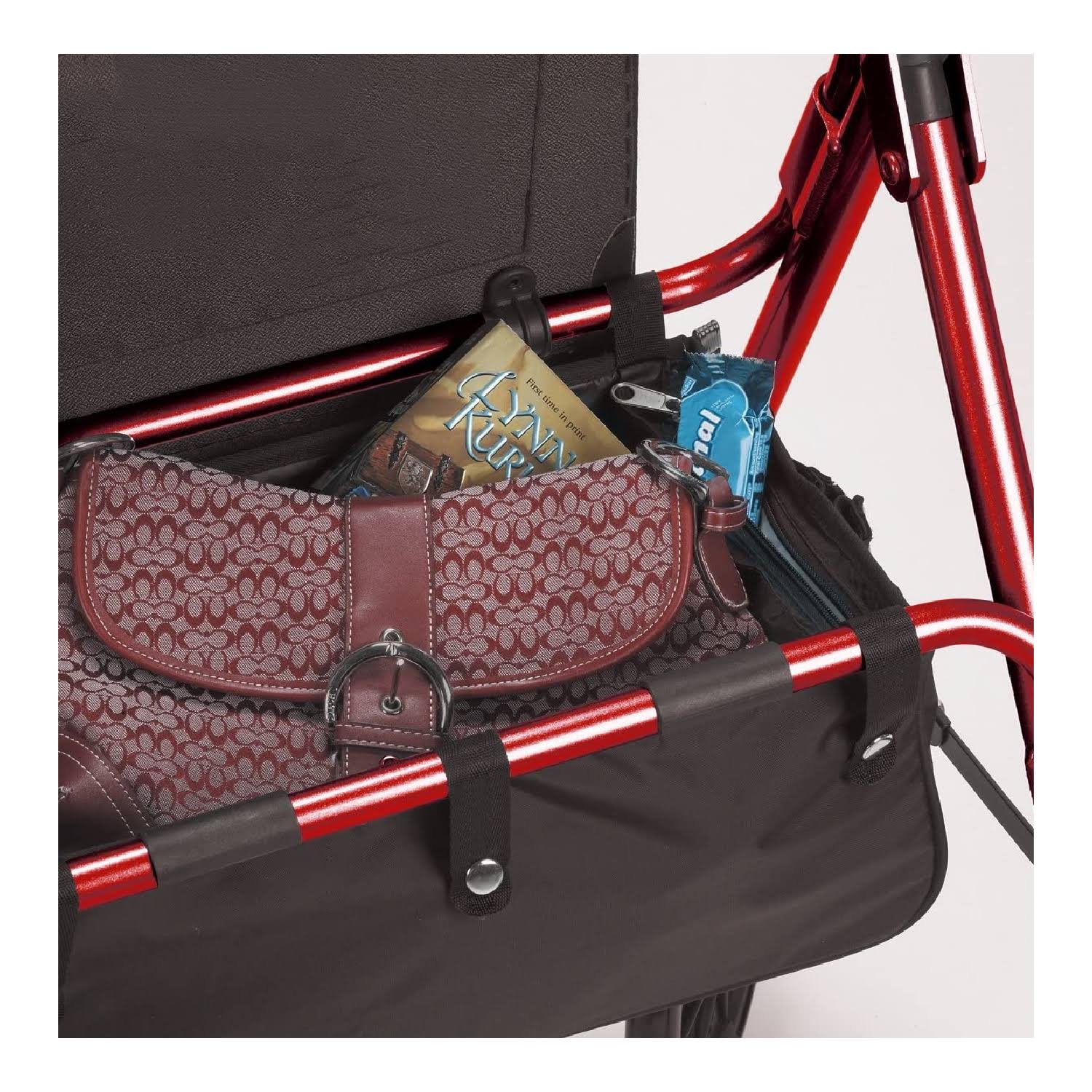 Hugo Elite Rollator Rolling Walker with Seat, BACKREST and Saddle Bag, Garnet Red