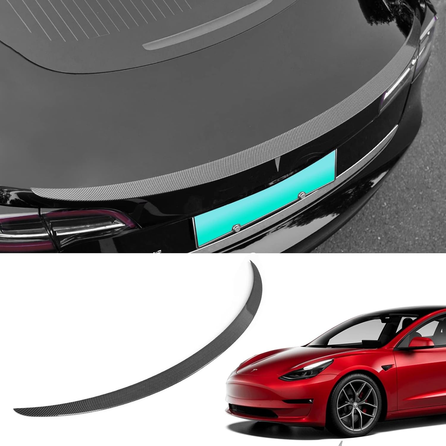 Kingna Spoiler Wing Fit Tesla Model 3 2017-2022 Spoiler Wing Performance Car Rear Spoiler Tesla Model 3 Accessories (Glossy Carbon Fiber Pattern) Pack of 2