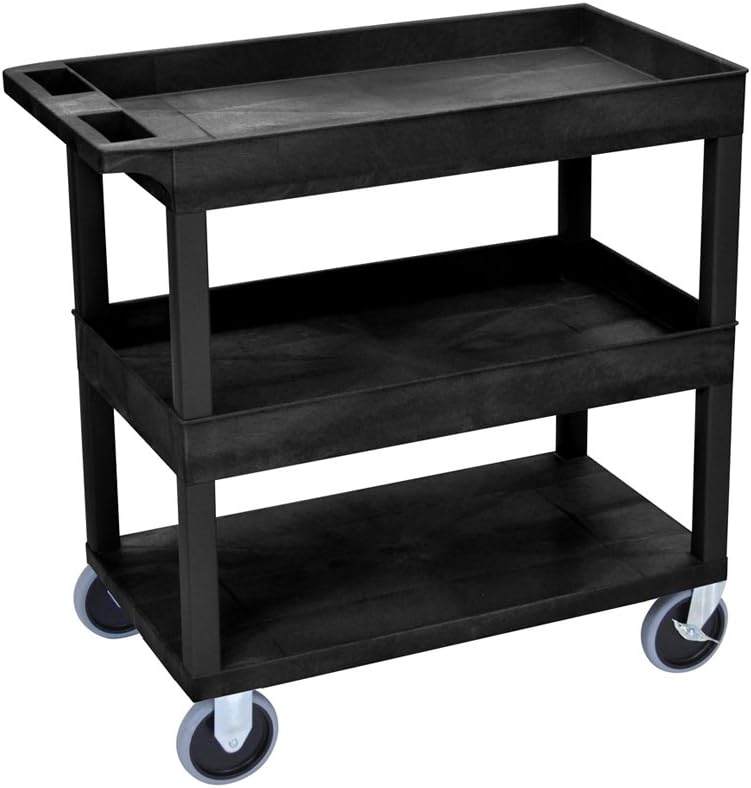 Offex HD High Capacity 2 Tub and 1 Flat Shelves Cart in Black