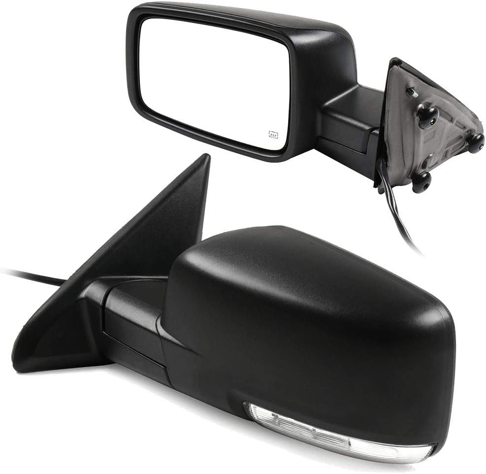 cciyu Black Right Side View Mirror Manual Folding Heated Turn Signal Fit for 2009-2010 For Dodge For Ram 1500 2011-2013 For Dodge For Ram 1500