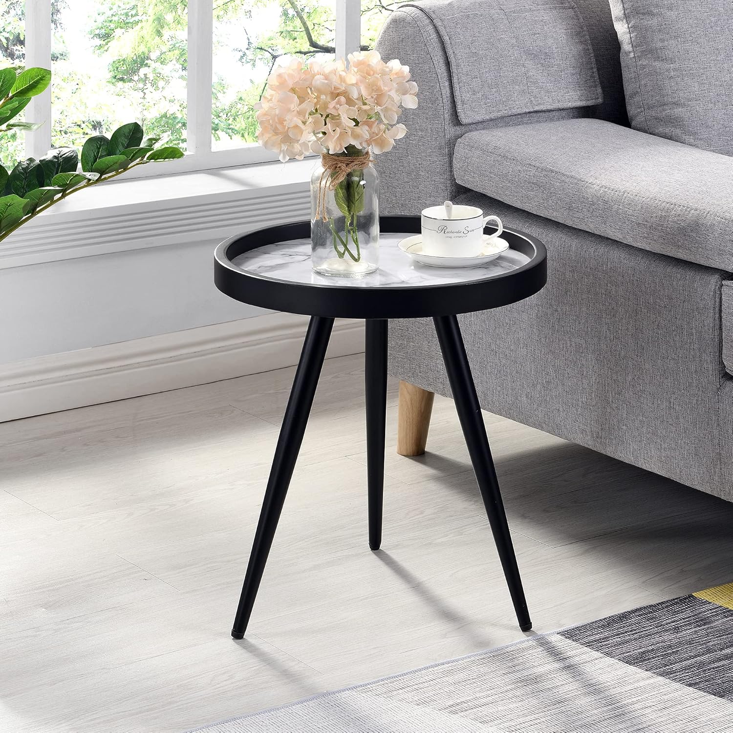 FirsTime & Co. Black Cutler Marbleized End Table, Metal, 15.75 x 15.75 x 17.75 inches Pack of 2