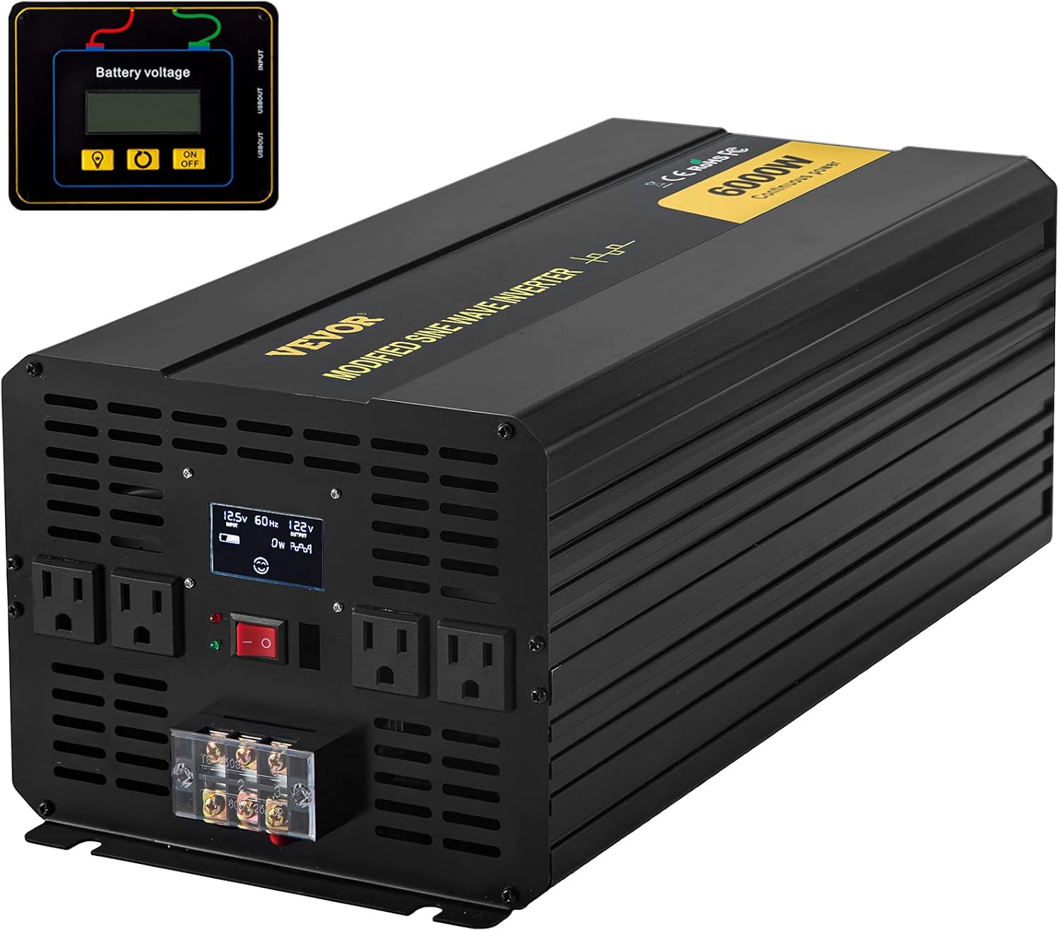 VEVOR Power Inverter, 6000W Modified Sine Wave Inverter, DC 12V to AC 120V Car Converter, with LCD Display, Remote Controller, LED Indicator, AC Outlets Inverter for Truck RV Car Boat Travel Camping
