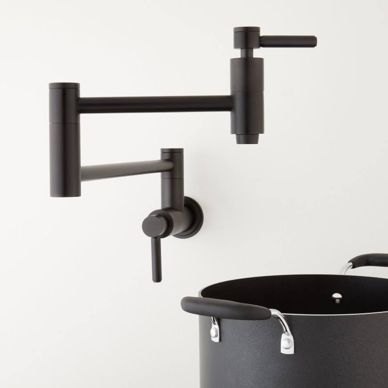 Signature Hardware 917487 Contemporary Double Handle Wall Mounted Pot Filler Matte Black Faucet Pot Filler Double Handle 450655