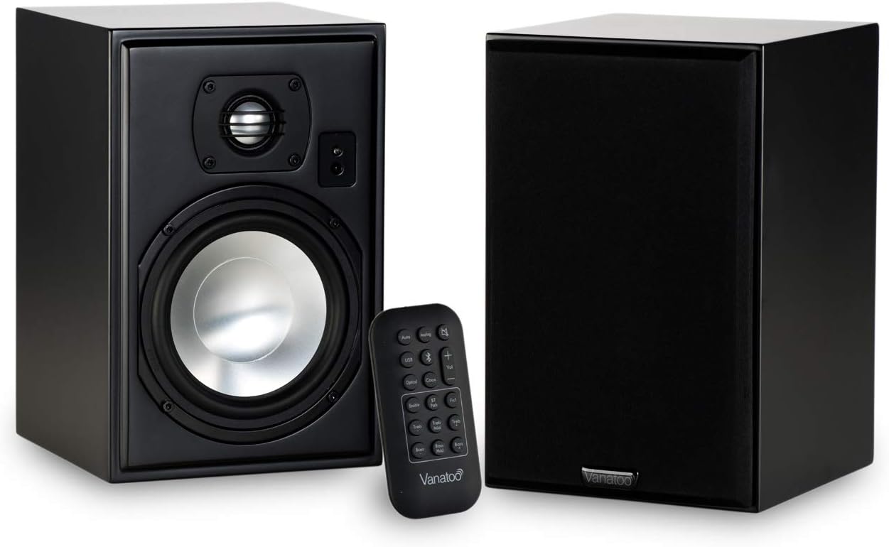 Vanatoo Transparent One Encore Powered Speakers - Bluetooth Speakers - Speakers AUX, USB, Optical, Analog - Bookshelf Speakers - PC Speakers - Home Theater Audio - Black, Set of 2