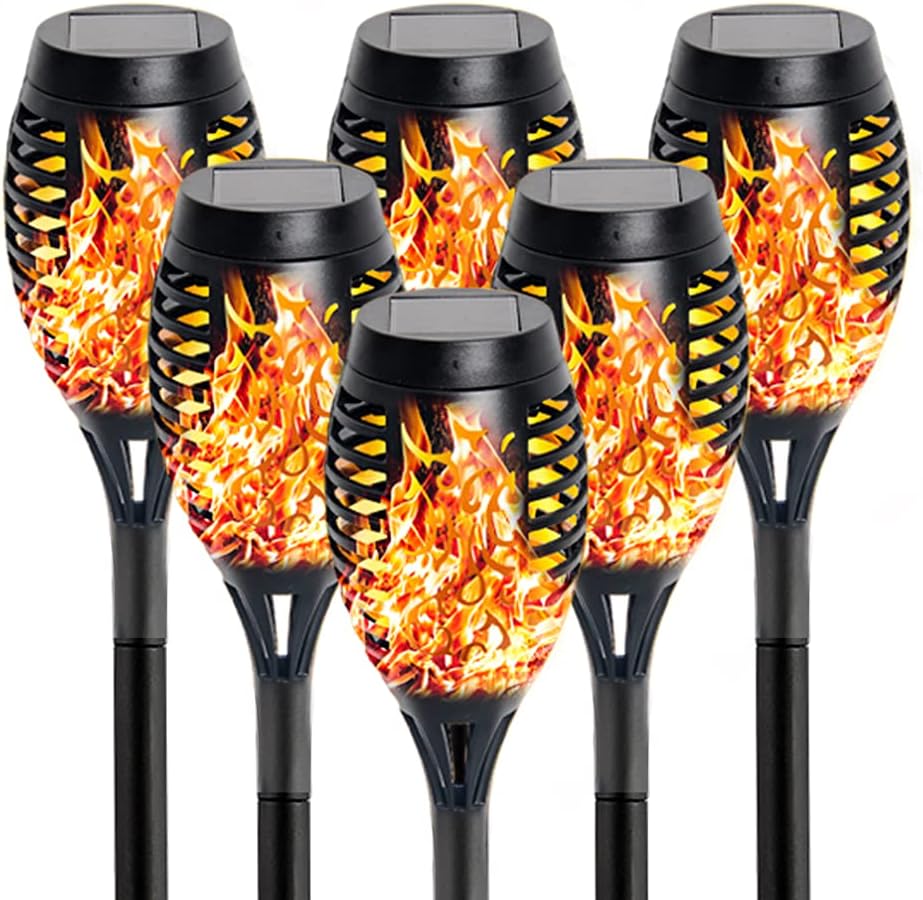 T-mark Solar Lights Outdoor, Waterproof Flickering Lights Outdoor Solar Spotlights Landscape Decoration Lighting Dusk to Dawn Auto On/Off Security Torch Light for Patio Driveway, 6 Pack