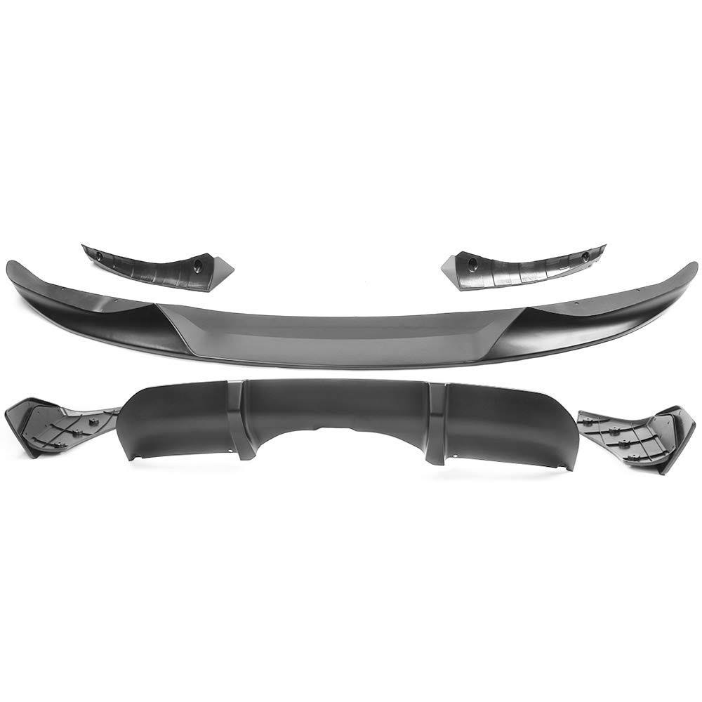 Ikon Motorsports Compatible with 14-18 BMW F15 X5 M Sport Front Bumper Lip u0026 Rear Diffuser Matte Black - PP