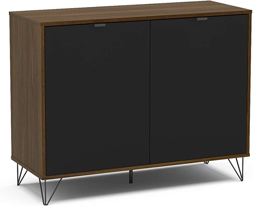 Polifurniture Harstad Mid Century Modern Sideboard Buffet StorageCabinet, 40 inch, Dark Brown/Black