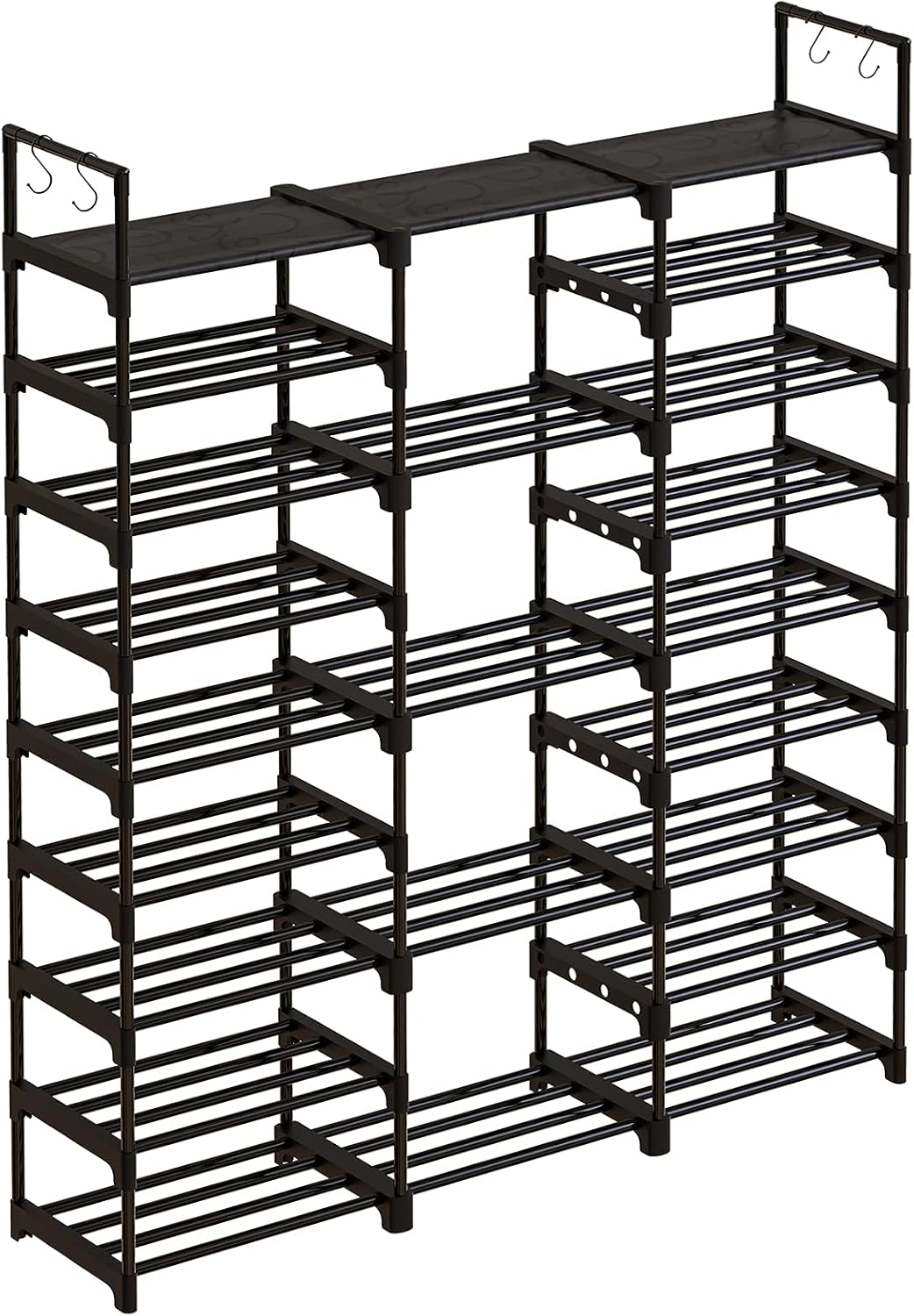 WOWLIVE 9 Tiers Shoe Rack Shoe Storage Shoe Organizer 50-55 Pairs Shoe Tower Unit Shelf Durable Metal Pipes with Plastic Connectors Stackable Shoe Cabinet Black(SSS3B9)