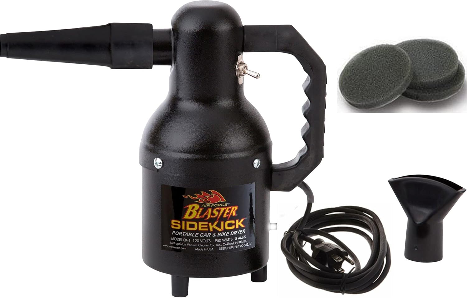 METROVAC Sidekick SK-1 Motorcycle Dryer | Metro Vac Air Force Blaster Sidekick | Includes 12 Foot Cord and Black Textured Matte Finish | 3 Extra Filters | Made in The USA