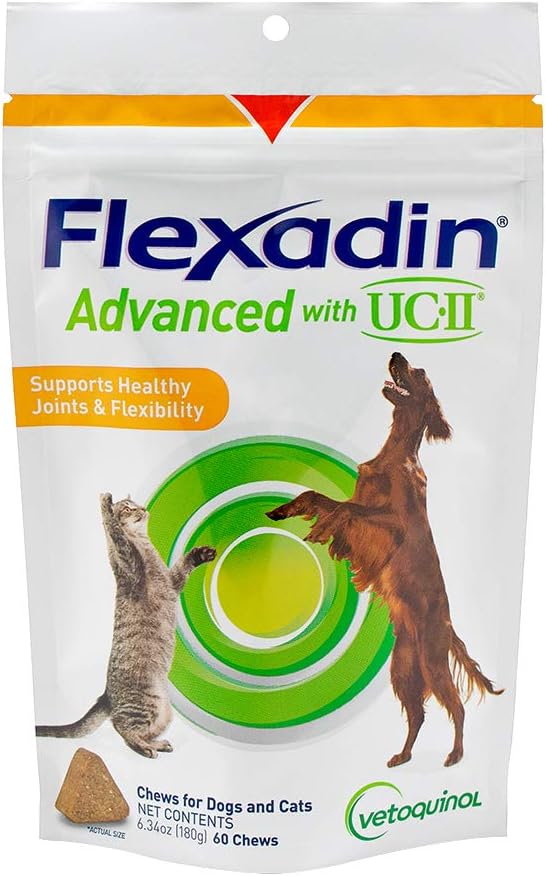 Vetoquinol Flexadin Advanced with UC-II for Dogs & Cats for Joint & Hip Support and Joint Mobility Pack of 2