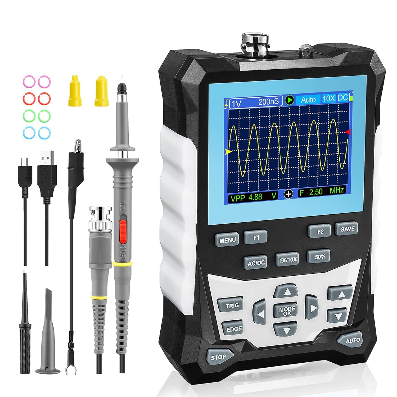 Handheld Digital Oscilloscope,Seesii 120MHz Bandwidth 500MSa/S Sampling Rate Portable Storage Oscilloscope, 2.4